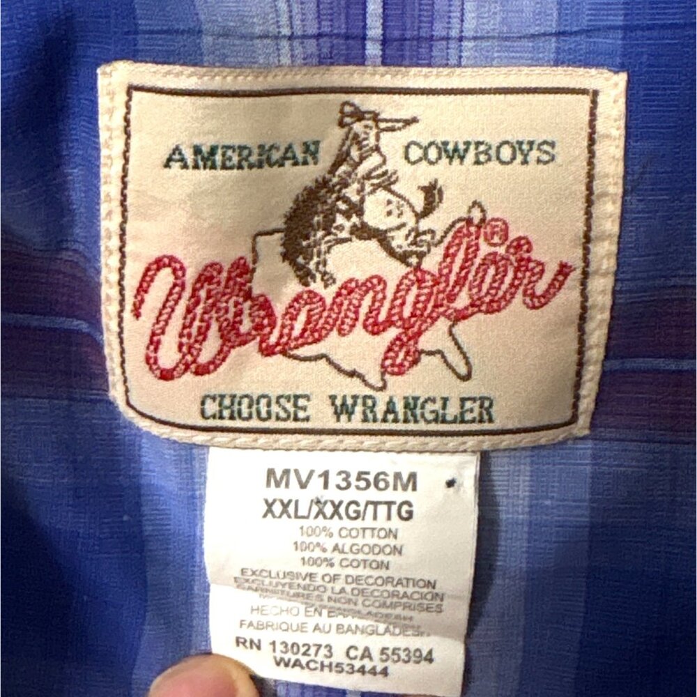 VTG Wrangler Silver Snap Men’s XXL Blue Plaid Shirt Western Cowboy Rodeo Pockets - Picture 3 of 6